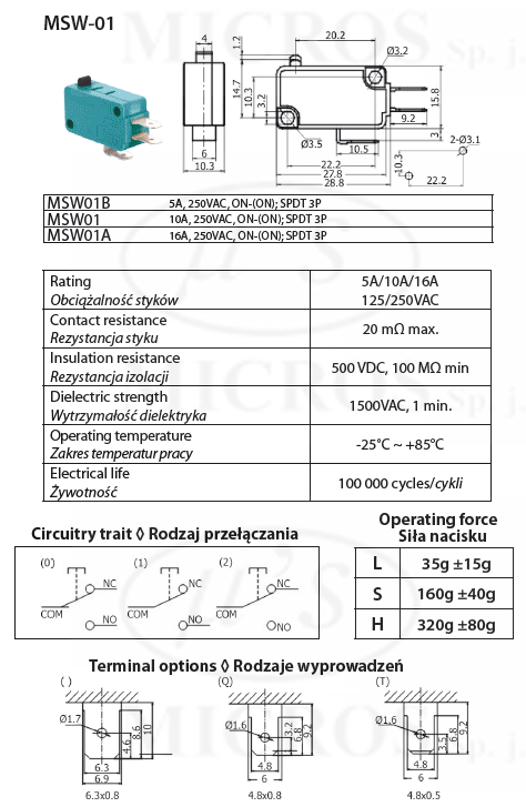 MSW-01; micro switch; | Micros